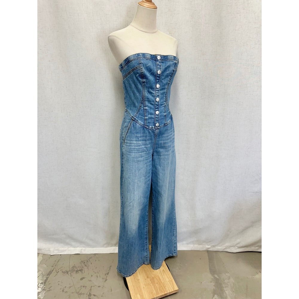 Pilcro Strapless Denim Corset Jumpsuit‎ Womens 6 Light Blue Wide Leg Corset - Picture 11 of 16